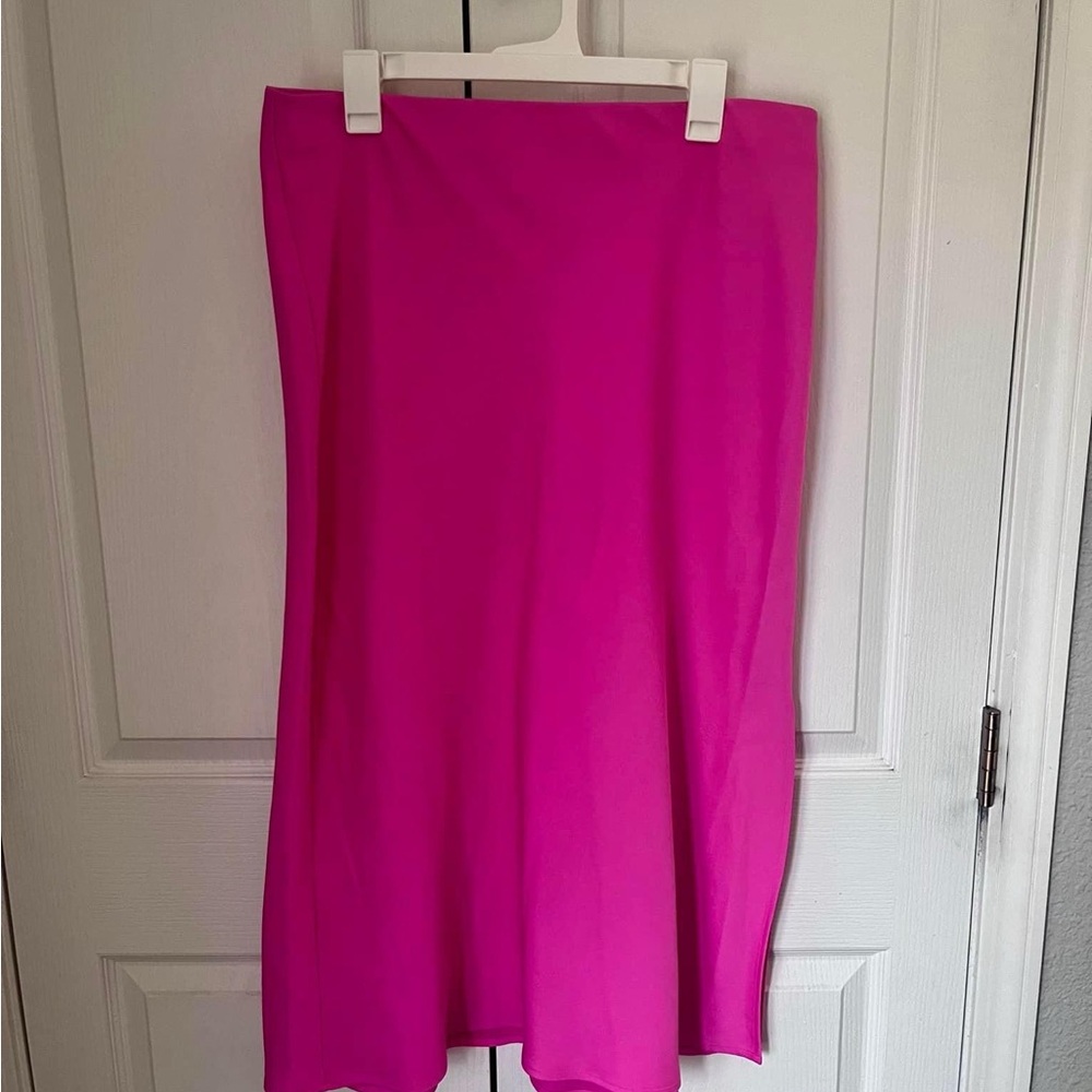 A New Day Pink Satin Midi Skirt, size large